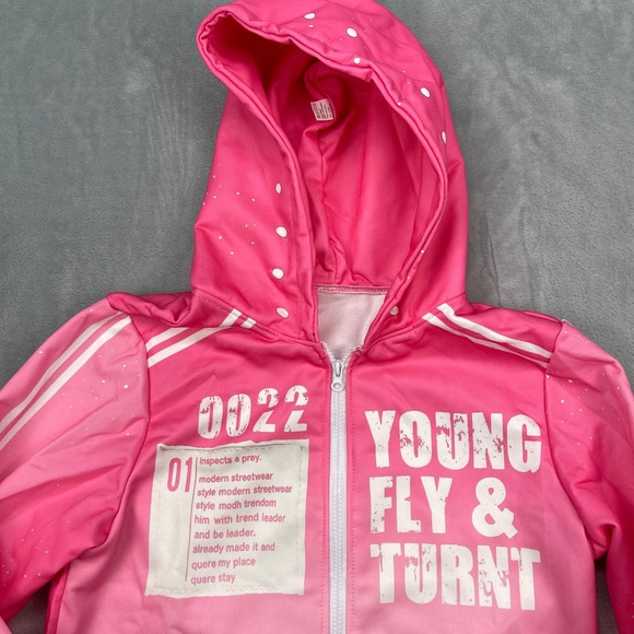 NWT SHEIN Yung Fly & Turnt Pink Ombre Tracksuit Set Hoodie Pants Snap Buttons - Picture 4 of 8